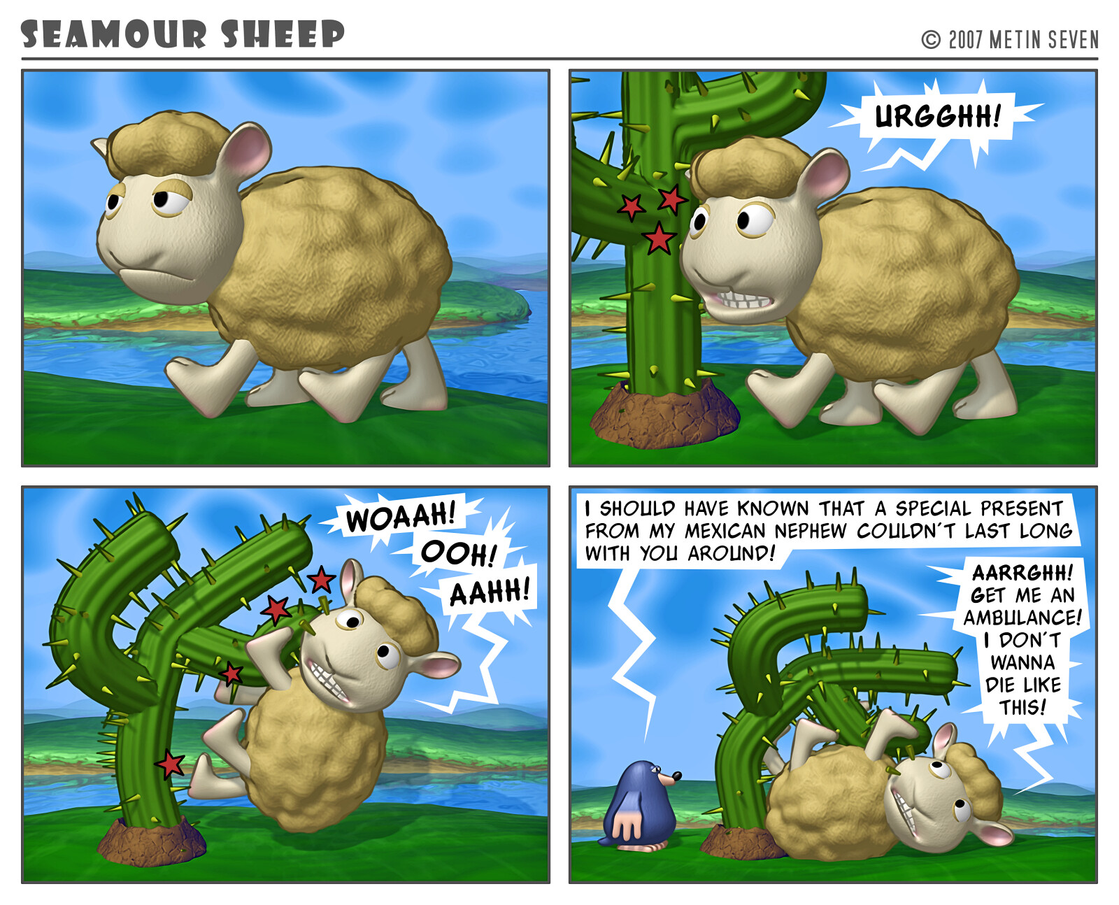 Seamour Sheep and Marty Mole comic strip episode: Prickly present