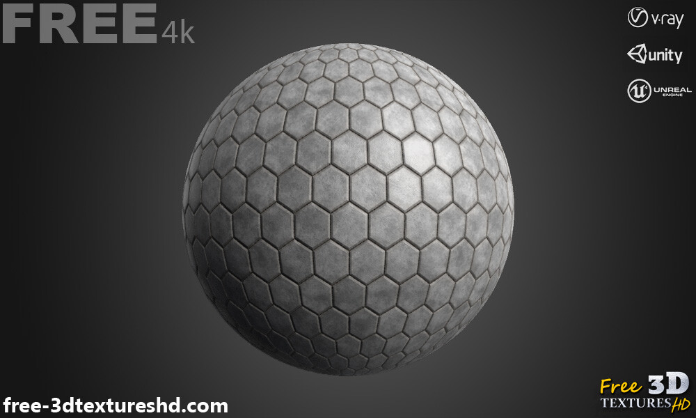 3D textures PBR free Download - Concrete Paving Hexagonal 3D Texture ...
