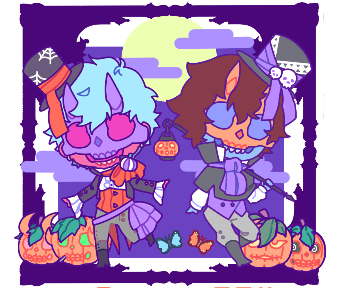 Halloween Illustration of my original characters Aiden and Lucian.
