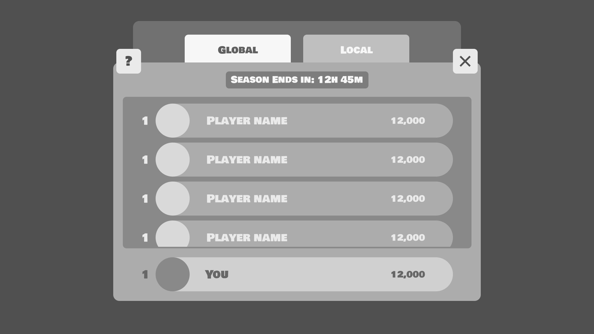 Leaderboards Game UI Database