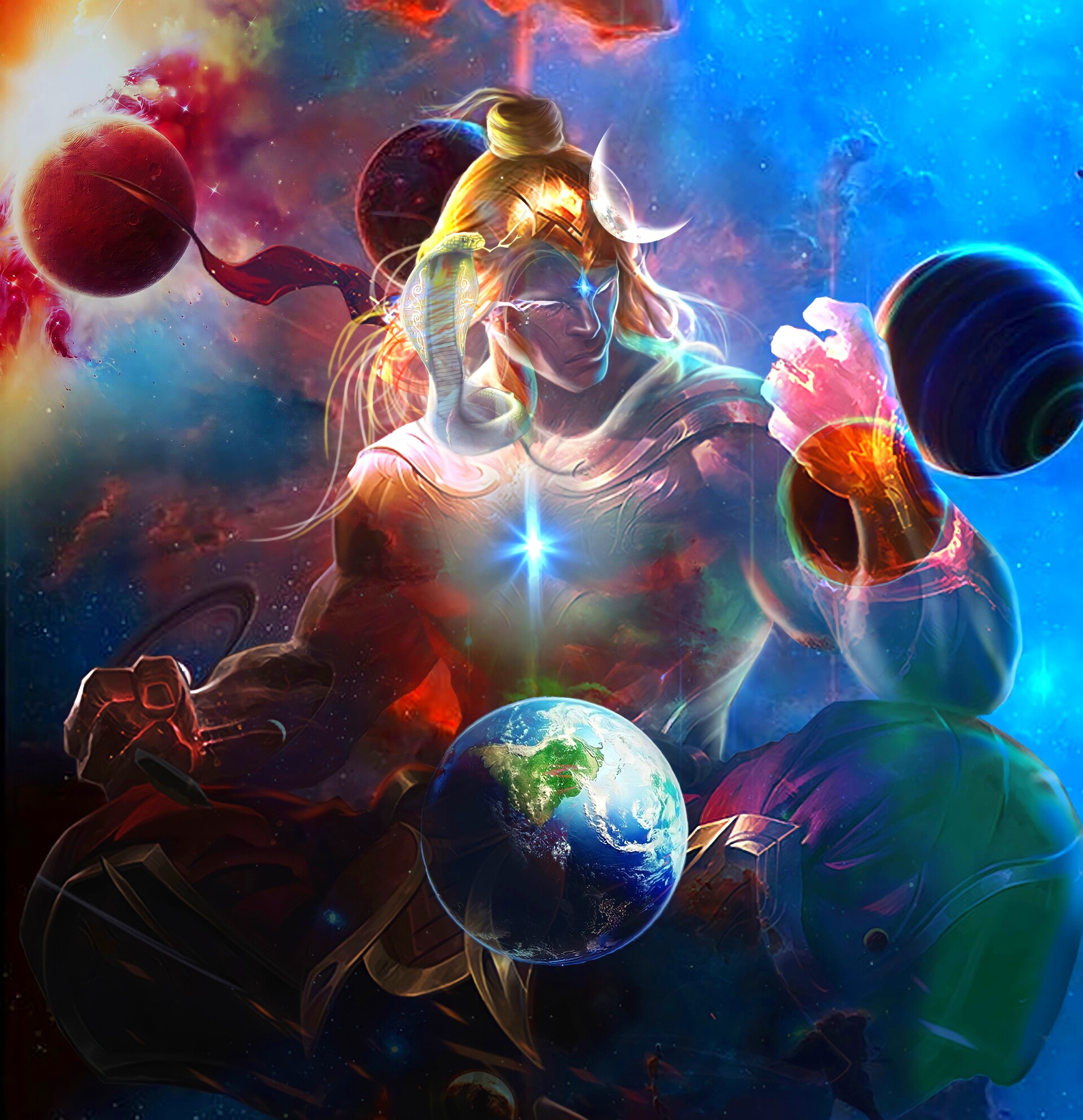 Lord Shiva and Parvati in Cosmic Galaxy in creative art painting wallpaper   Lord shiva painting Hindu art Painting wallpaper