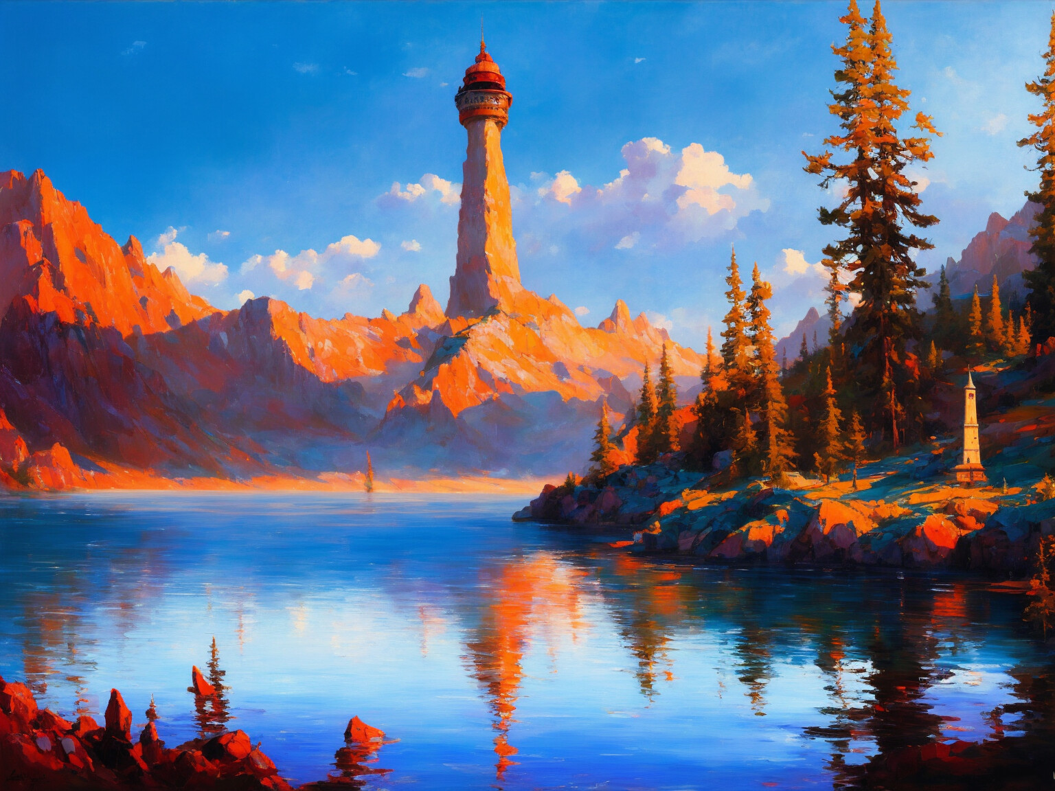 mountain lake tower