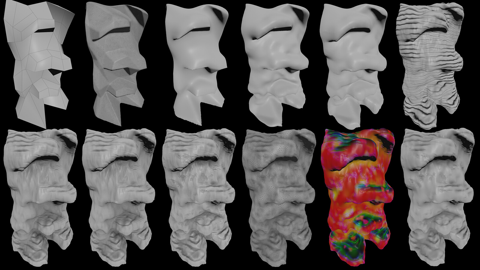 Some of the lava mesh generation stages in Houdini
