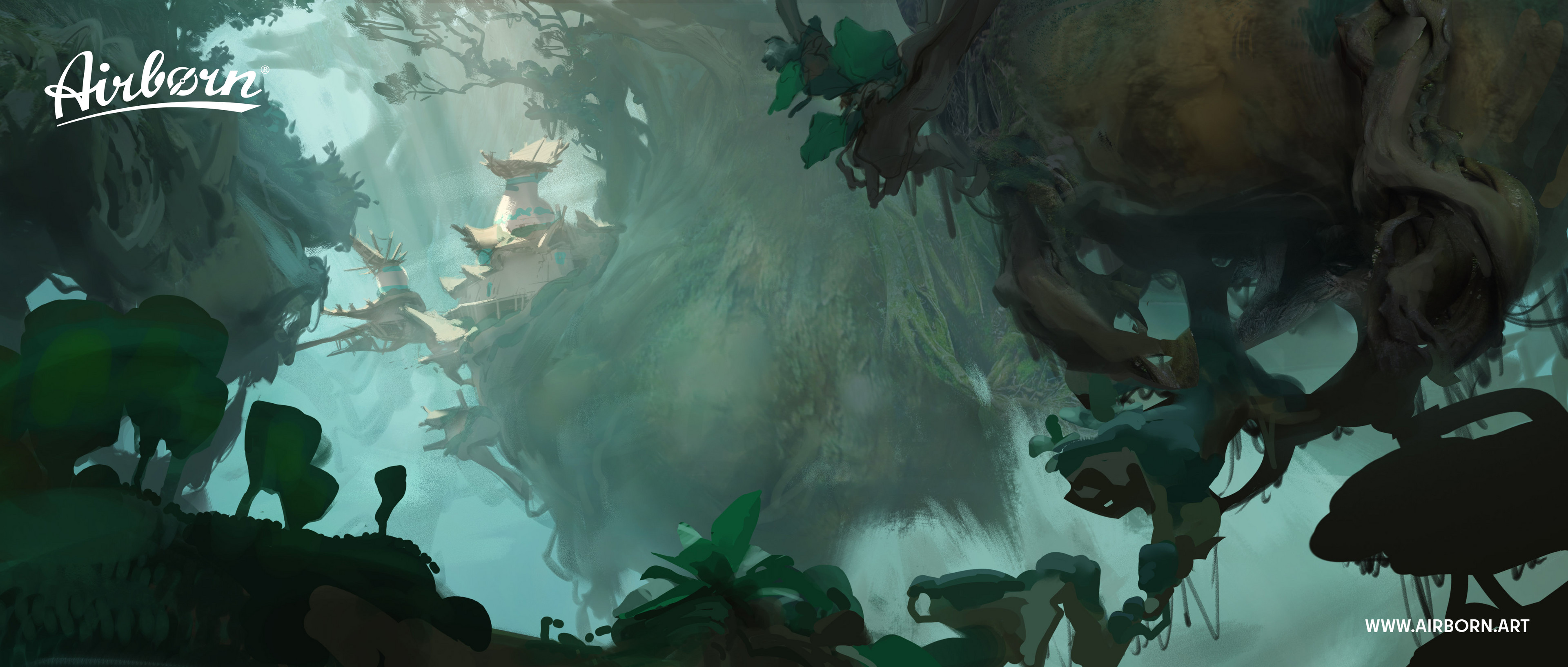 Inside the tree island area, early mood painting