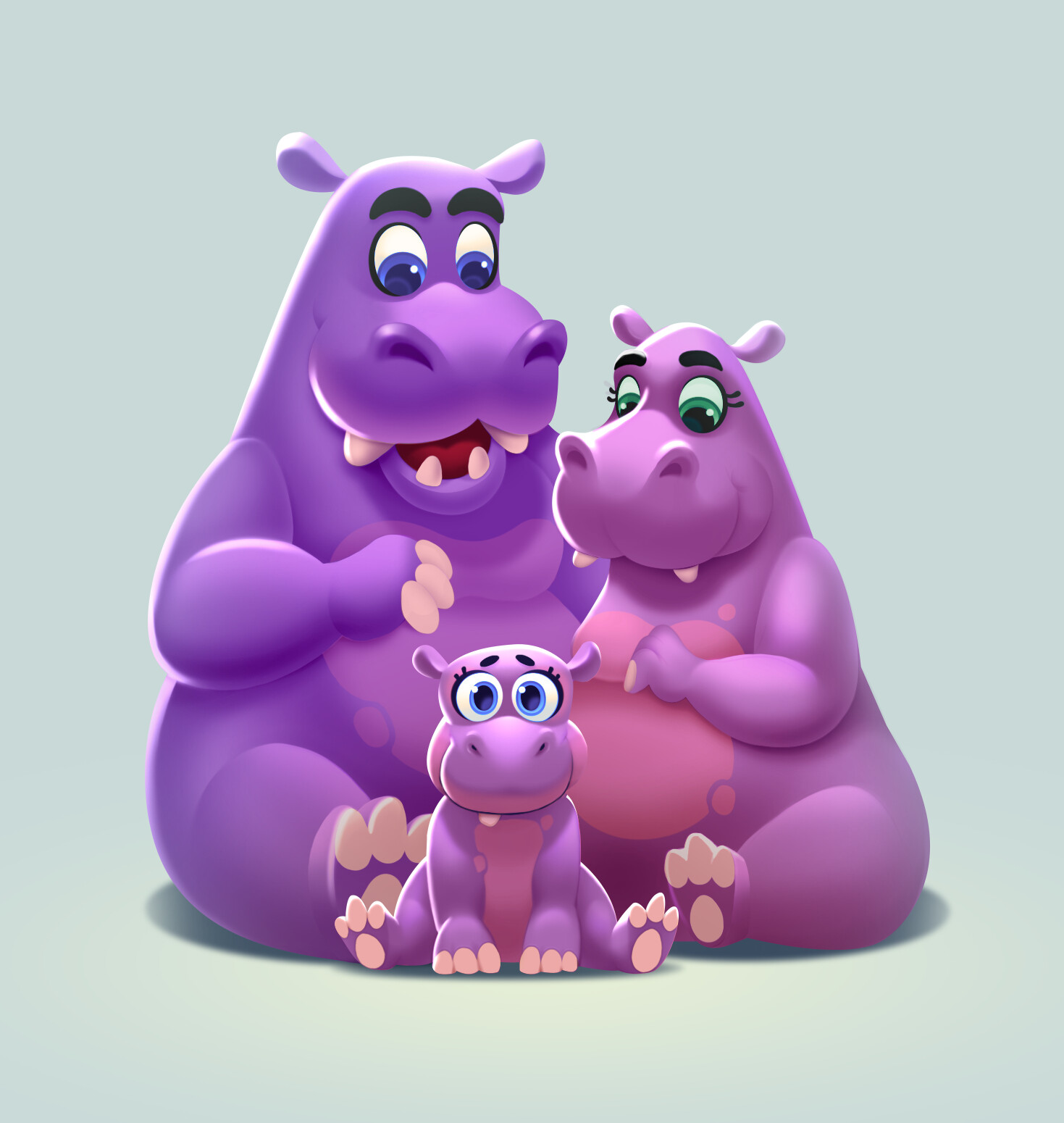 ArtStation - Animal Hippo Family Concept