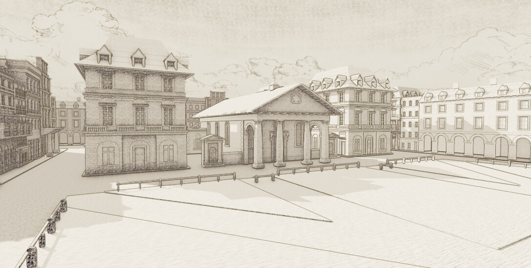 A cross hatched material to replicate old sketches of Covent Garden