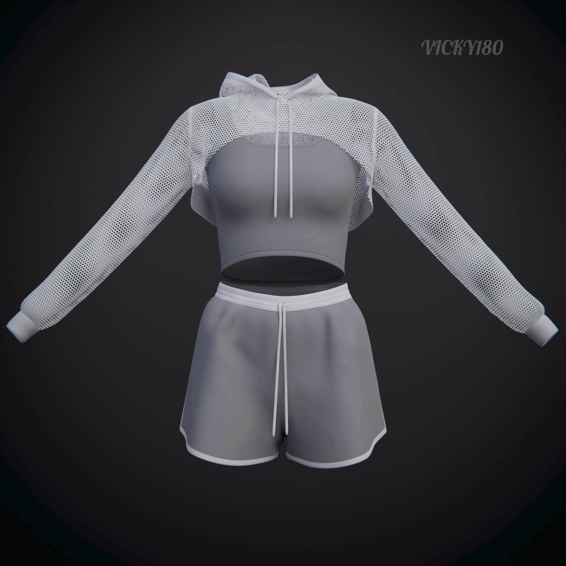 Shorts and Sports Bra Two Piece Workout Outfit With Net Top - 3D Model by  vicky180