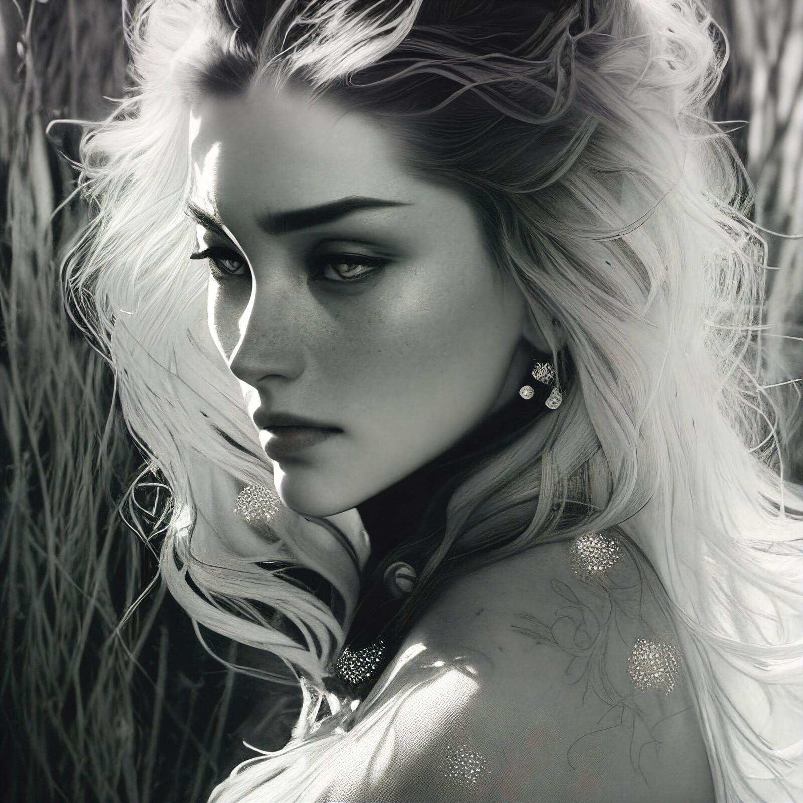 black white portrait of blonde woman