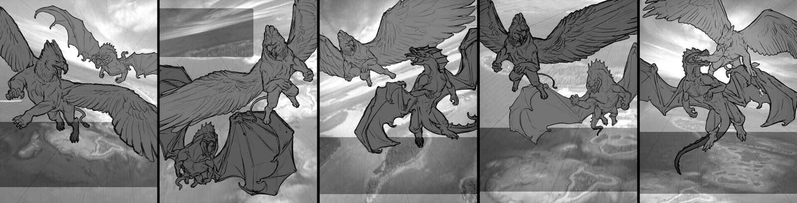 Griffin and Dragon Chase Concepts