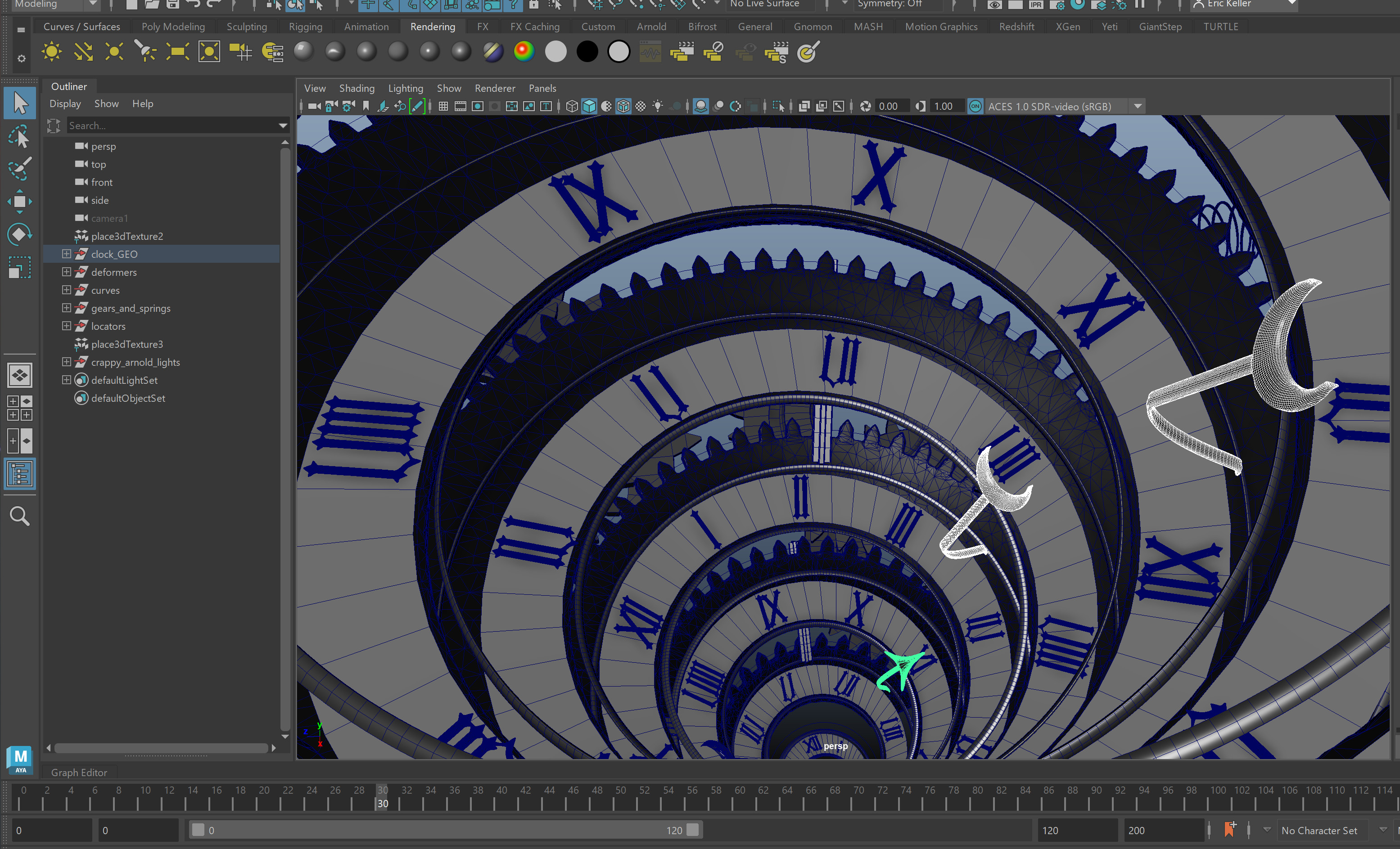 screen grab of the clock rig in Maya