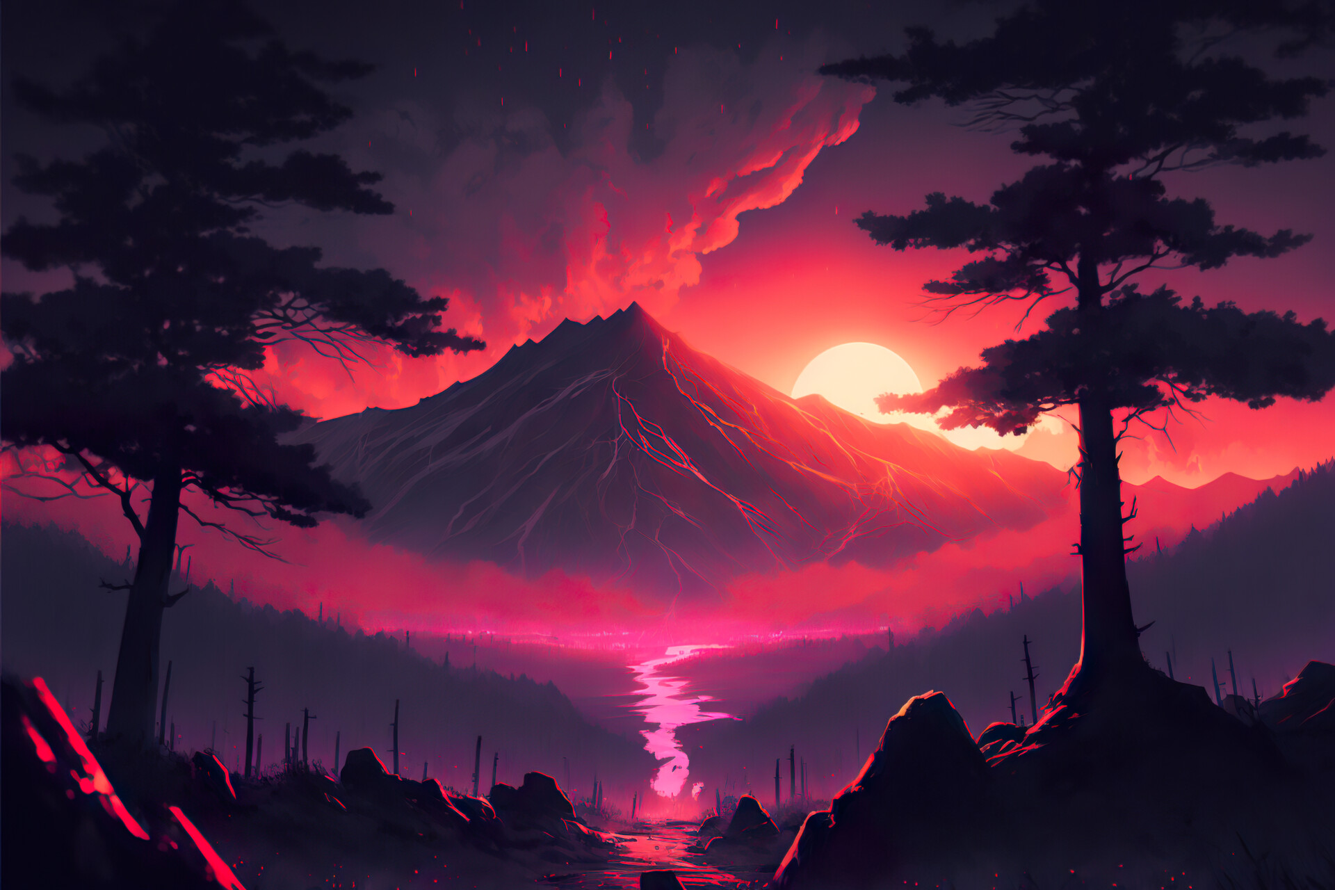 ArtStation - Sunset Anime landscape