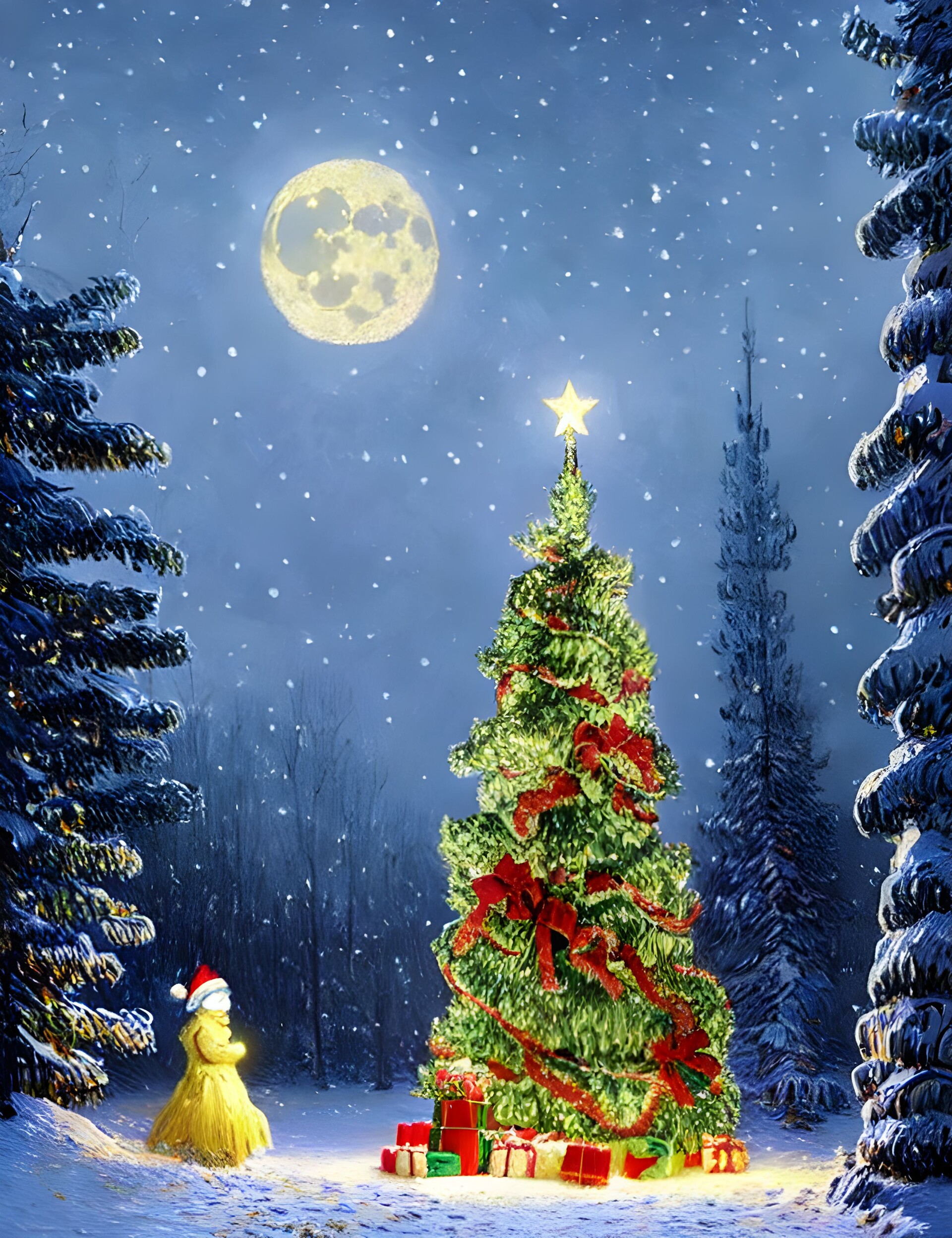 ArtStation - Village in moonlight with decorated Xmas trees (Van Gogh ...