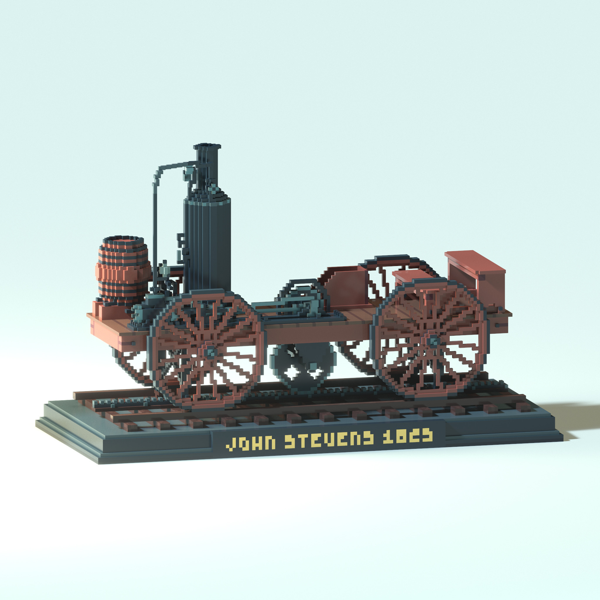 Rendering of the early steam locomotive John Stevens.