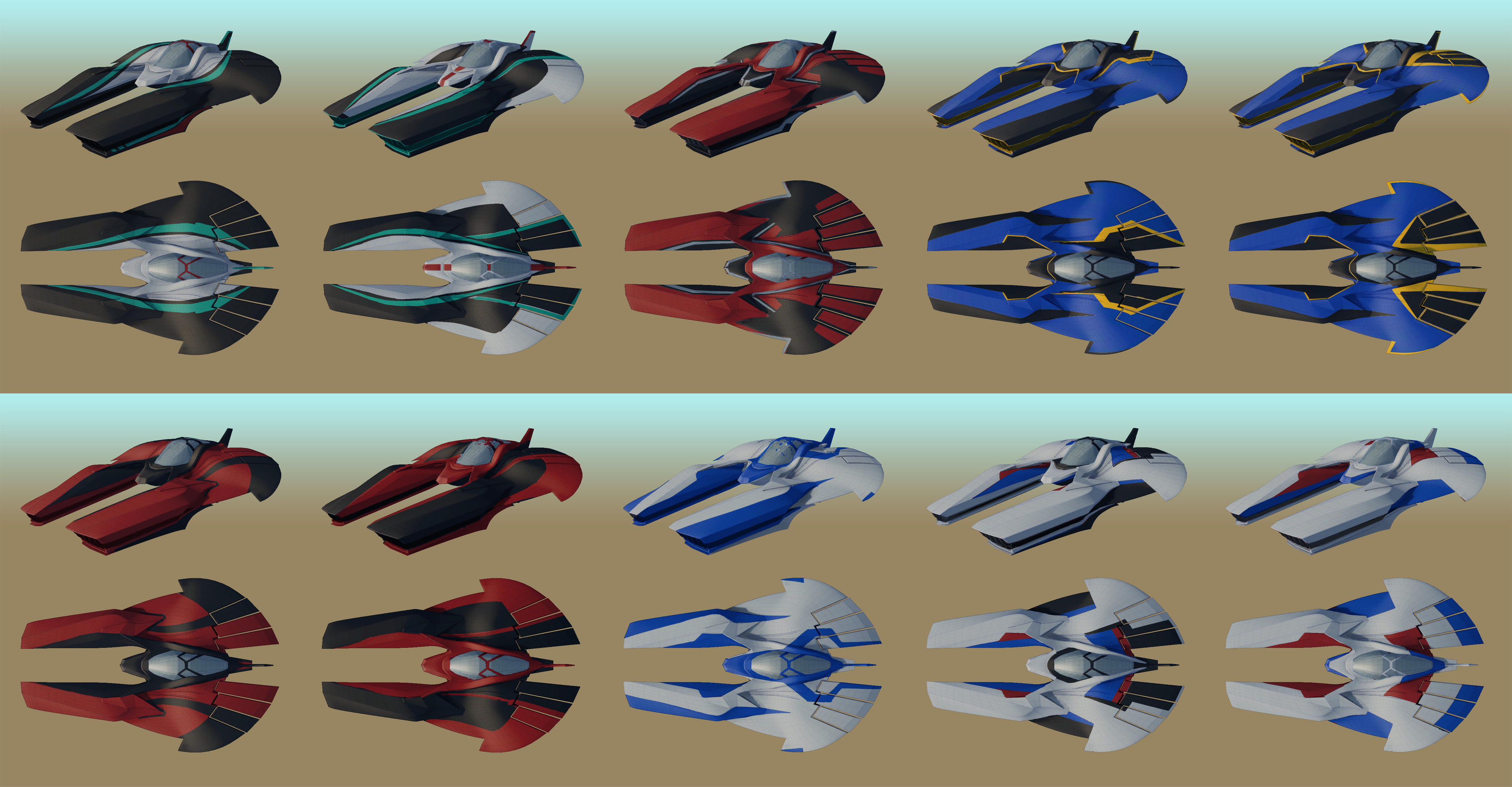Livery options for the speeder with some quick paint-overs in photoshop. Was looking at 2-tone sports car reference.