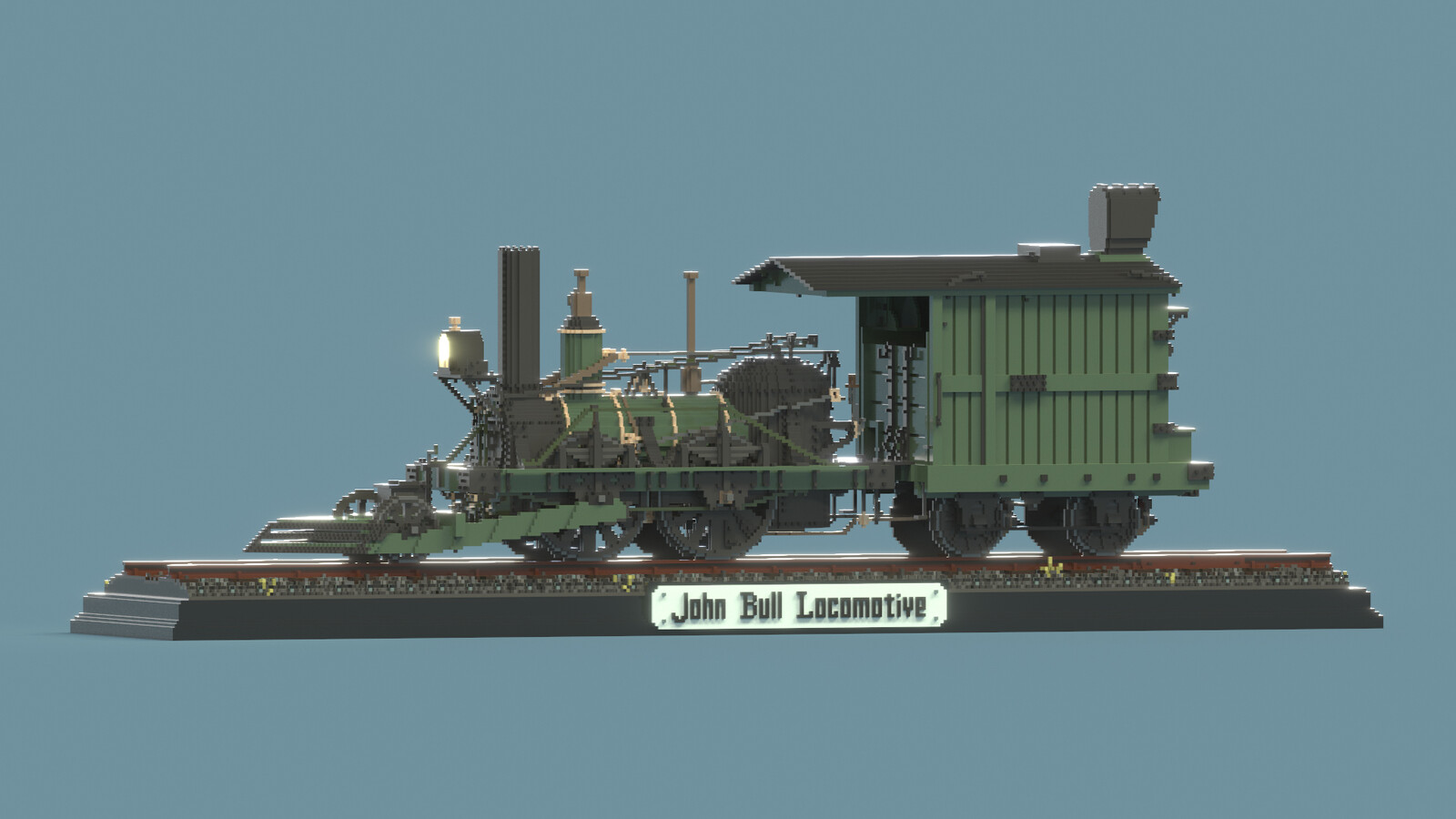 Side profile of the John Bull steam locomotive.