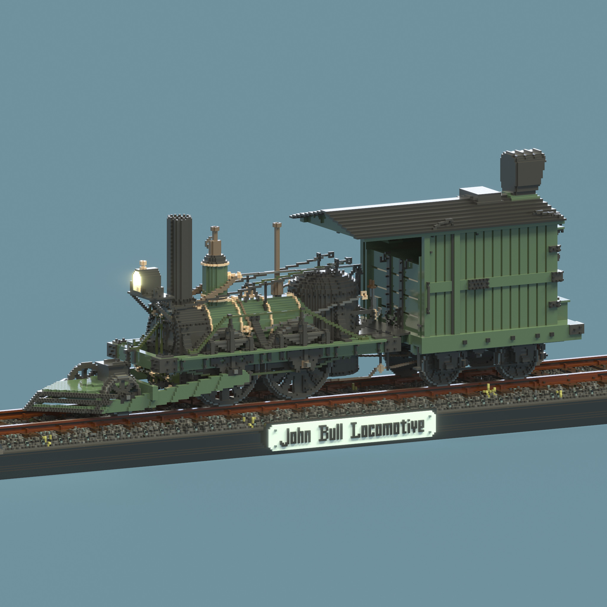 Voxel model rendering of the John Bull steam locomotive.