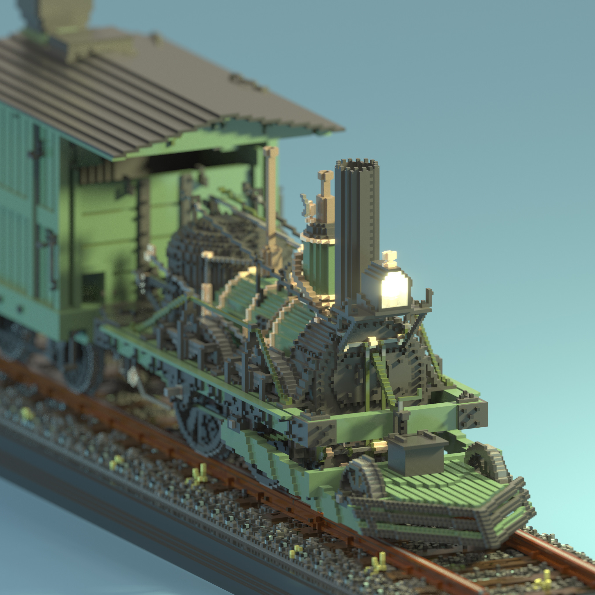 Overhead render of the John Bull , focusing on the locomotive's details.