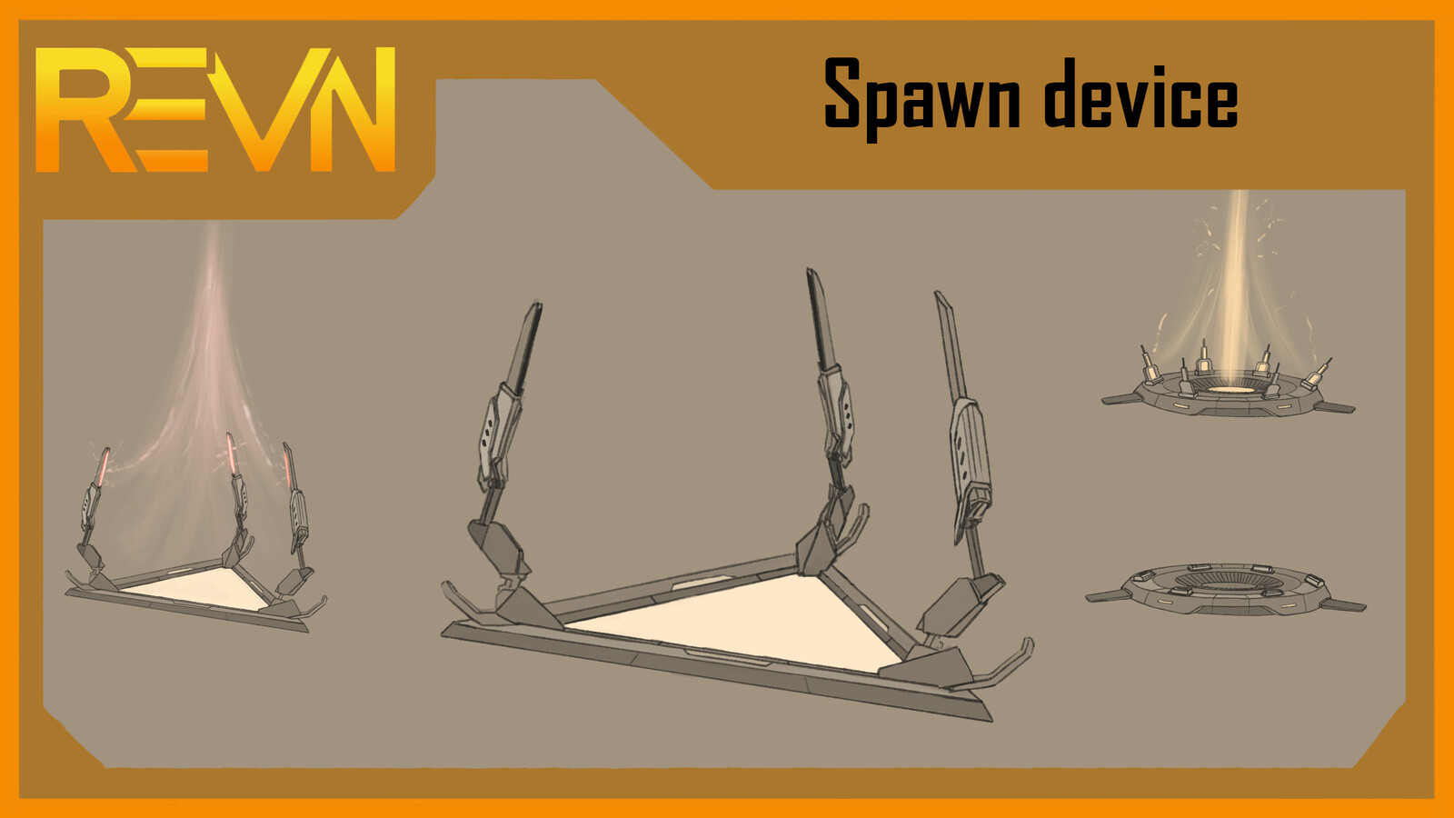 Concepts for a spawn device that would spawn friendly AI minions that would help you and your team. The idea was to have a device that would teleport minions in from another location.