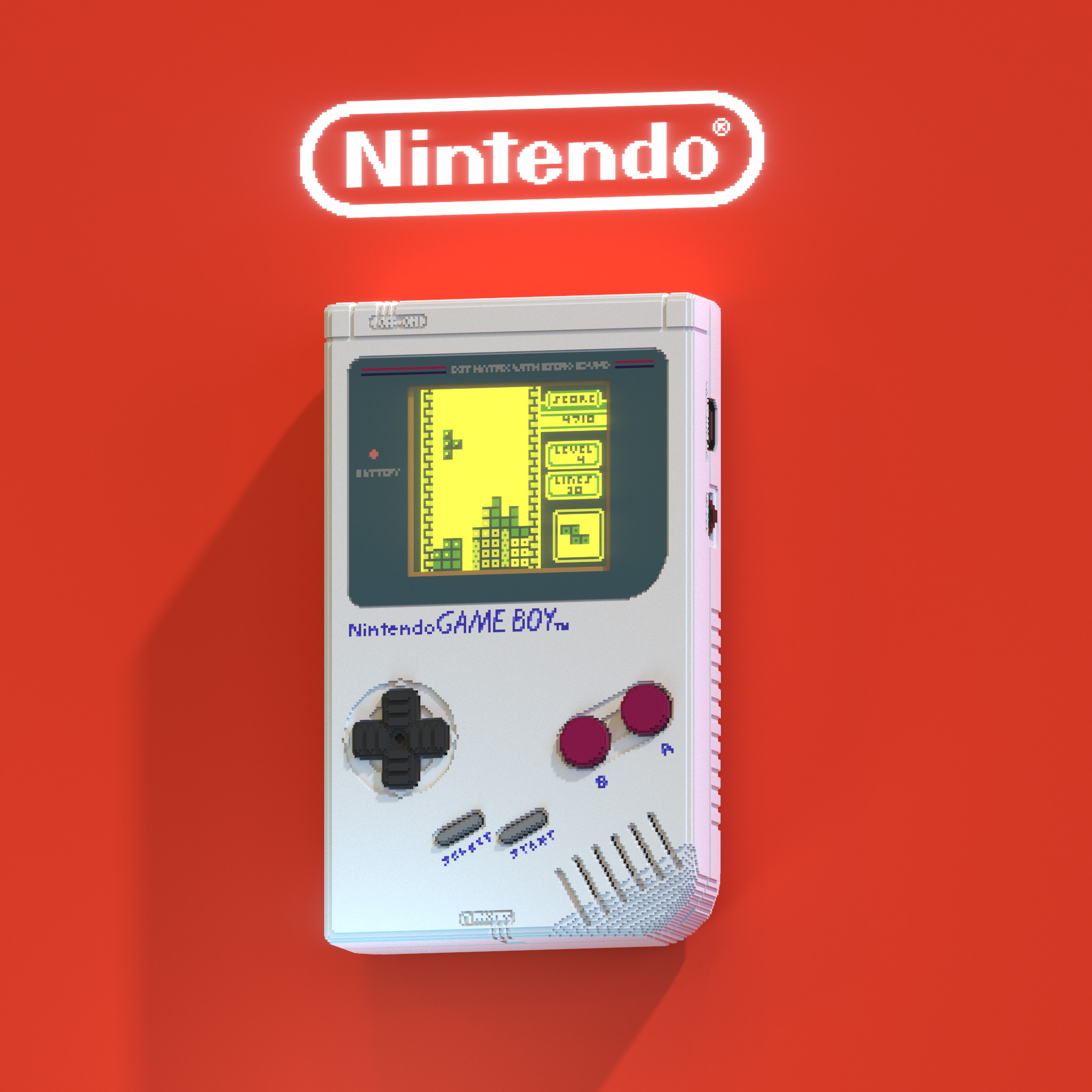 Original Nintendo Game Boy Voxel Remake created and rendered using Magicavoxel software.