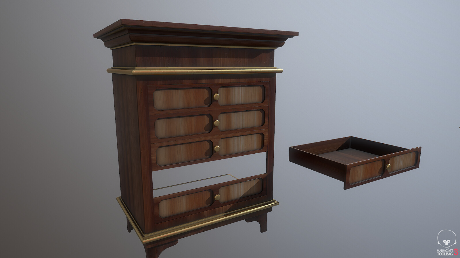 Dresser, modeled in Max, textured in Substance.