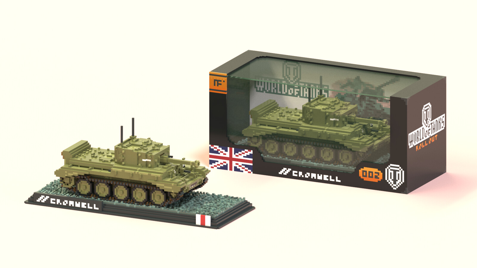 Boxed and unboxed "die-cast" voxel Cruiser, Mk VIII Cromwells.