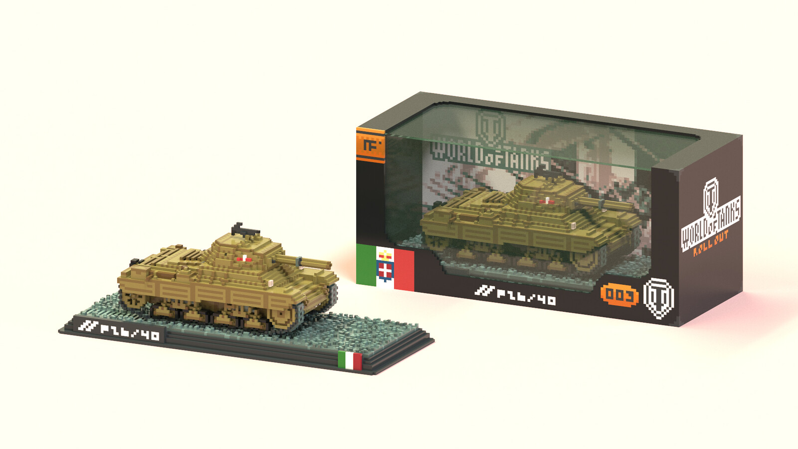 Boxed and unboxed "die-cast" voxel P26/40 Heavy Tanks.