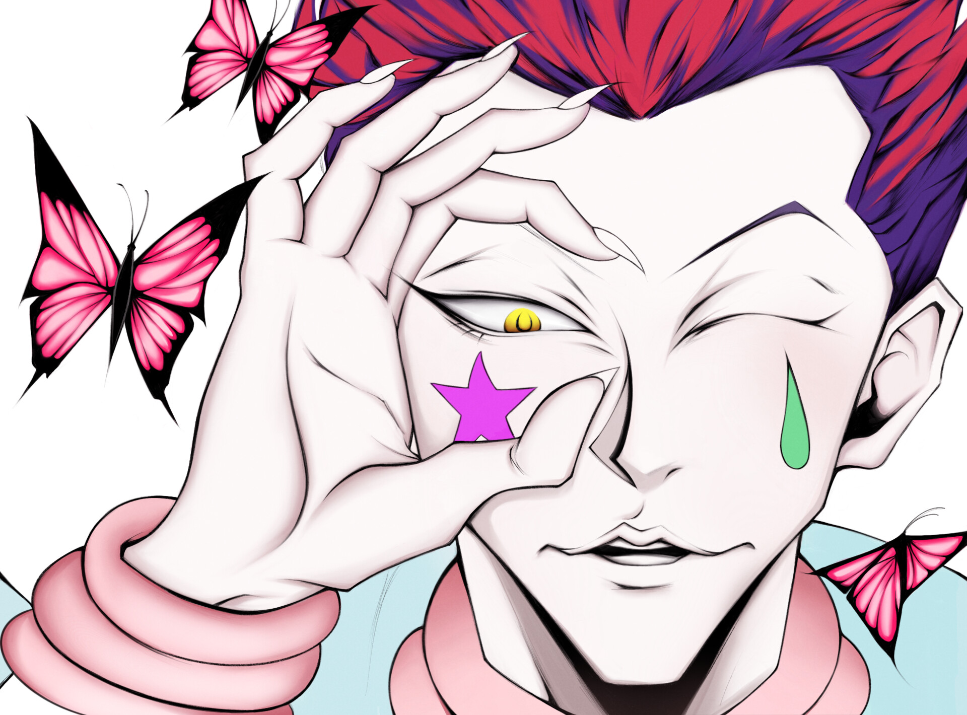 Digital artwork of Hisoka from &quot;Hunter x Hunter.&quot; Drawn i...