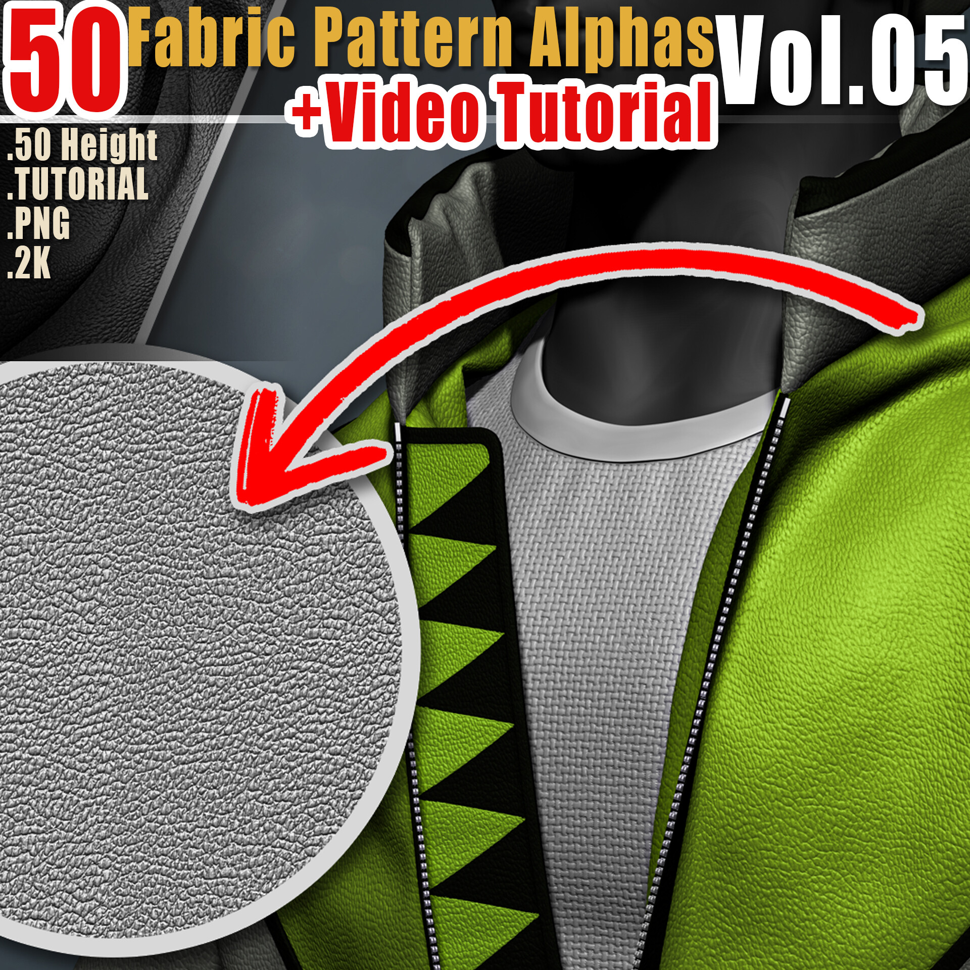ArtStation - 50 Fabric Pattern Alphas Vol.05 + Video Tutorial