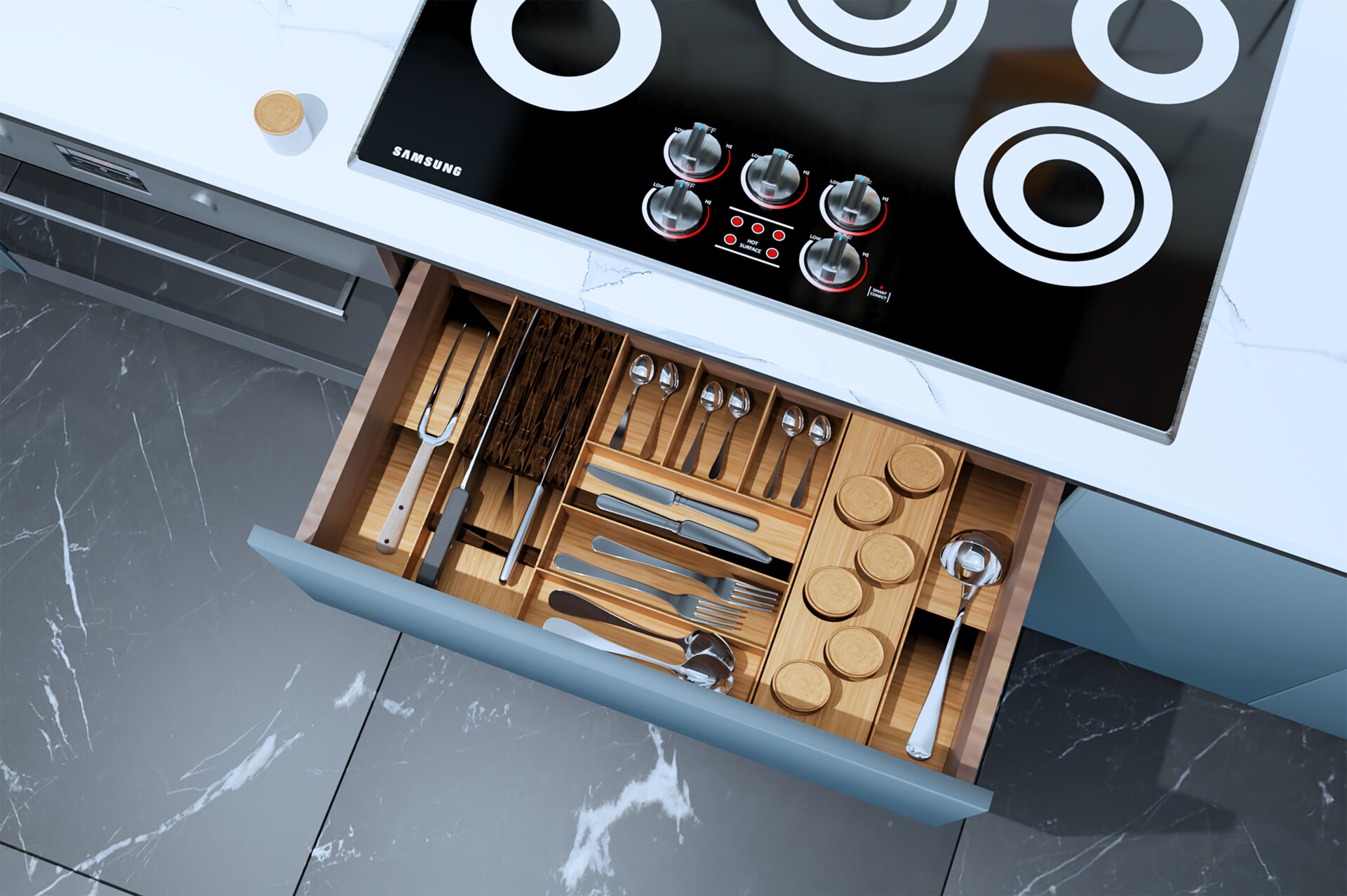 ArtStation Organized Units in Drawer Cutlery, Kitchen interior design with realistic, 3D