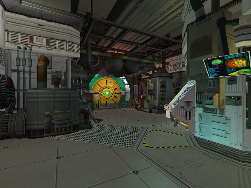 level I - main workroom and thru-way. Central work console to the right.