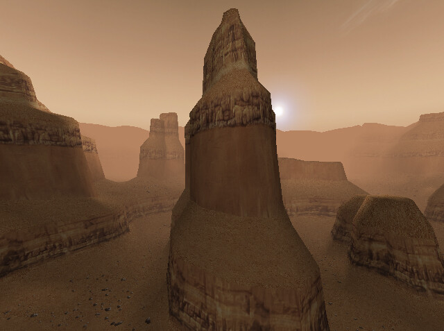 level IX - it was fun to create the atmospheric haze.  Got to play with the density and color of it for believability.  Thanks to the programmers for making that possible!