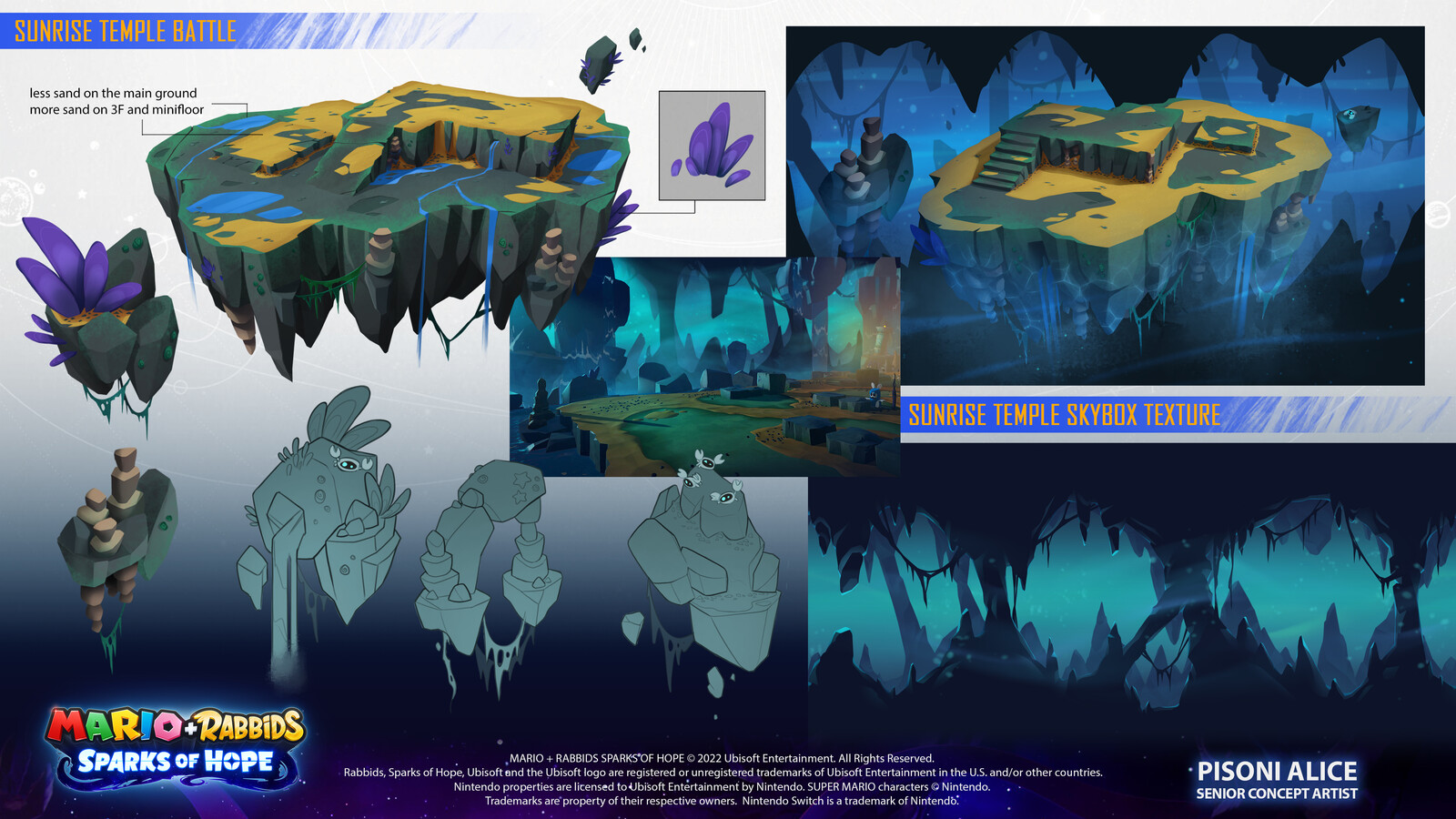 Visual development for Sunset Temple first phase battleground elements with specific skybox