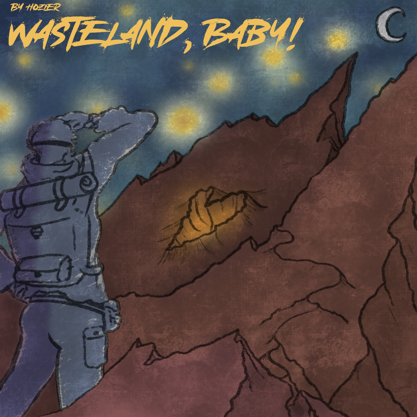 Illustrated redesign of the album 'Wasteland, Baby!'