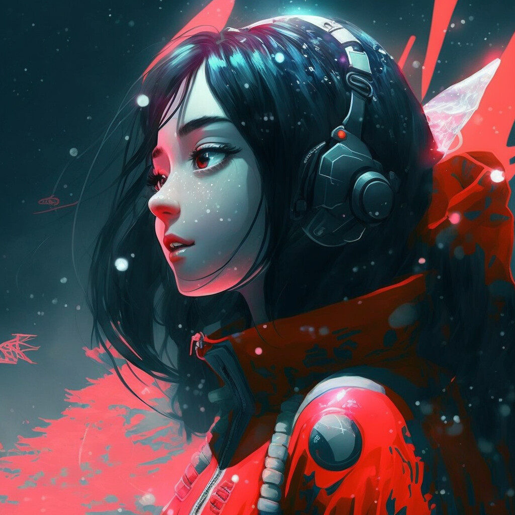 ArtStation - Happy Anime Girl in Red Suit enjoying Her Music