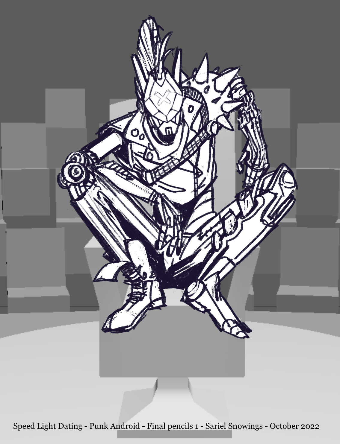 Sketch for the punk android avatar.