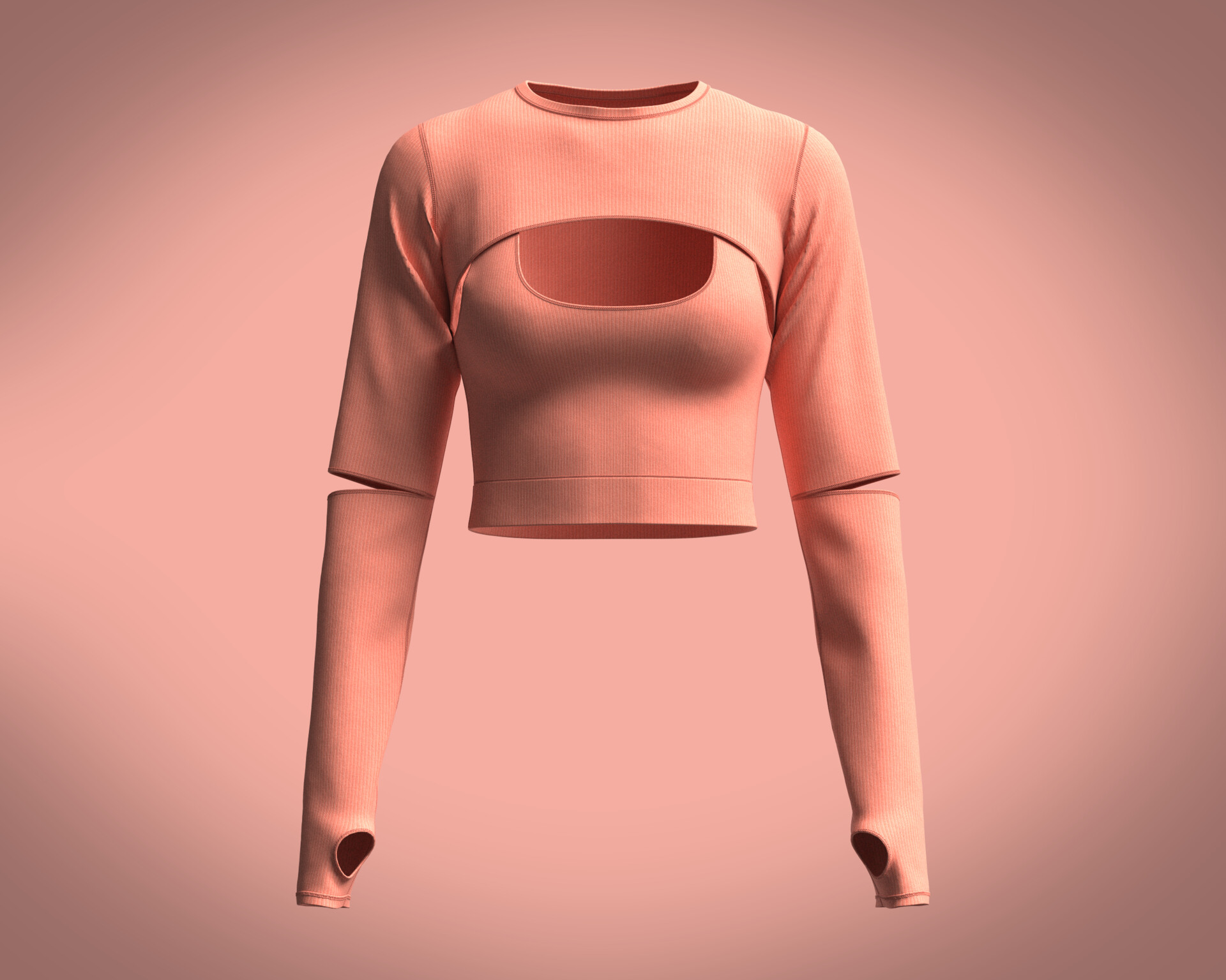 ArtStation - Girls long sleeve rib top with Ribbed Bra-Crown Neck