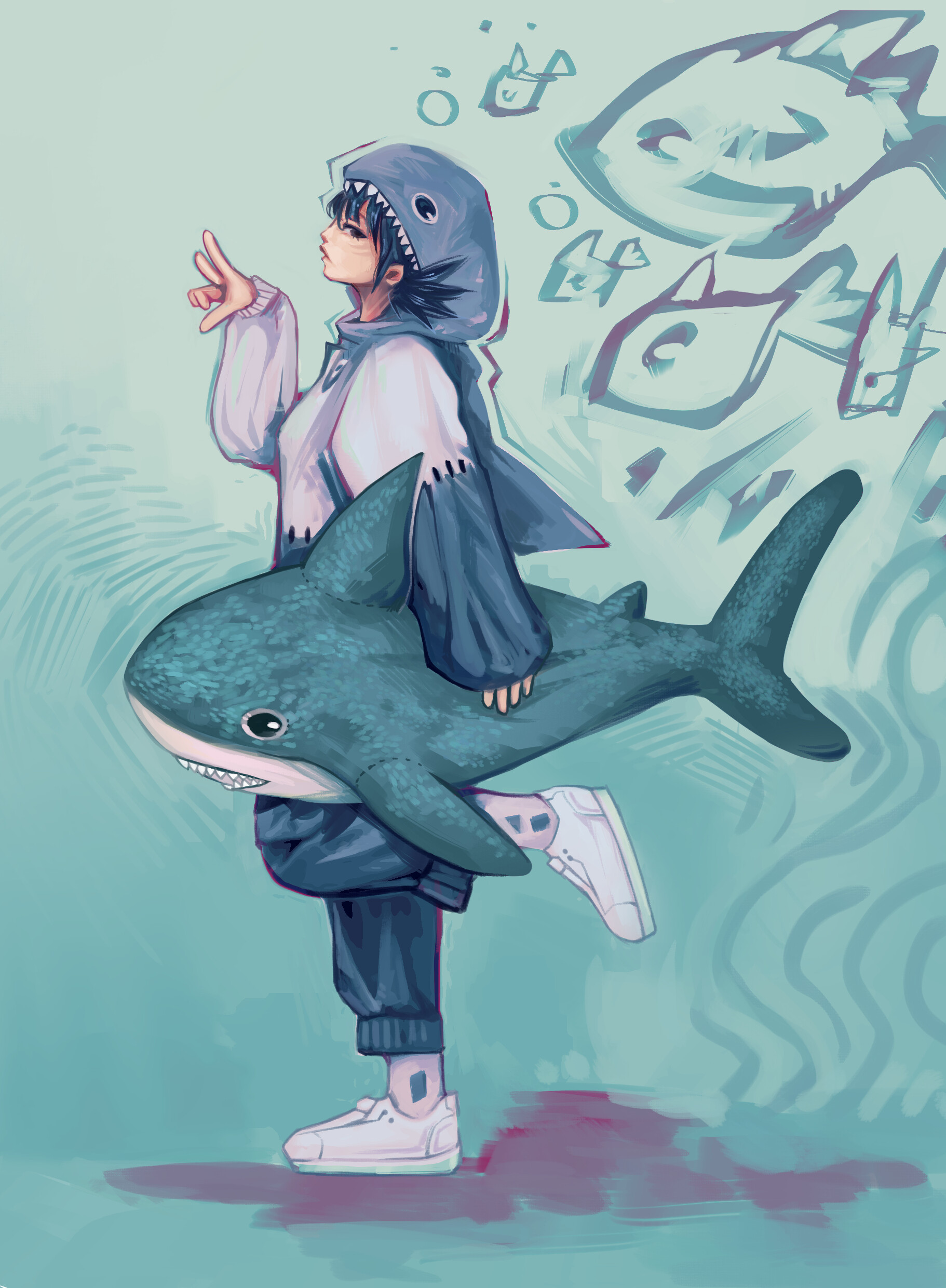 Anime shark sales hoodie