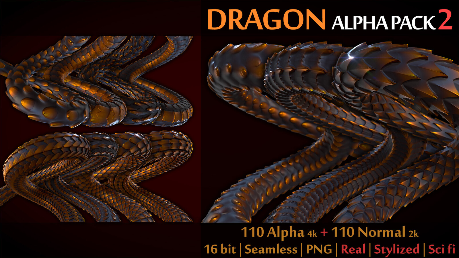 Dragon AlphaPack2 | 110 Alpha and Normal for Brush and Sculpt 