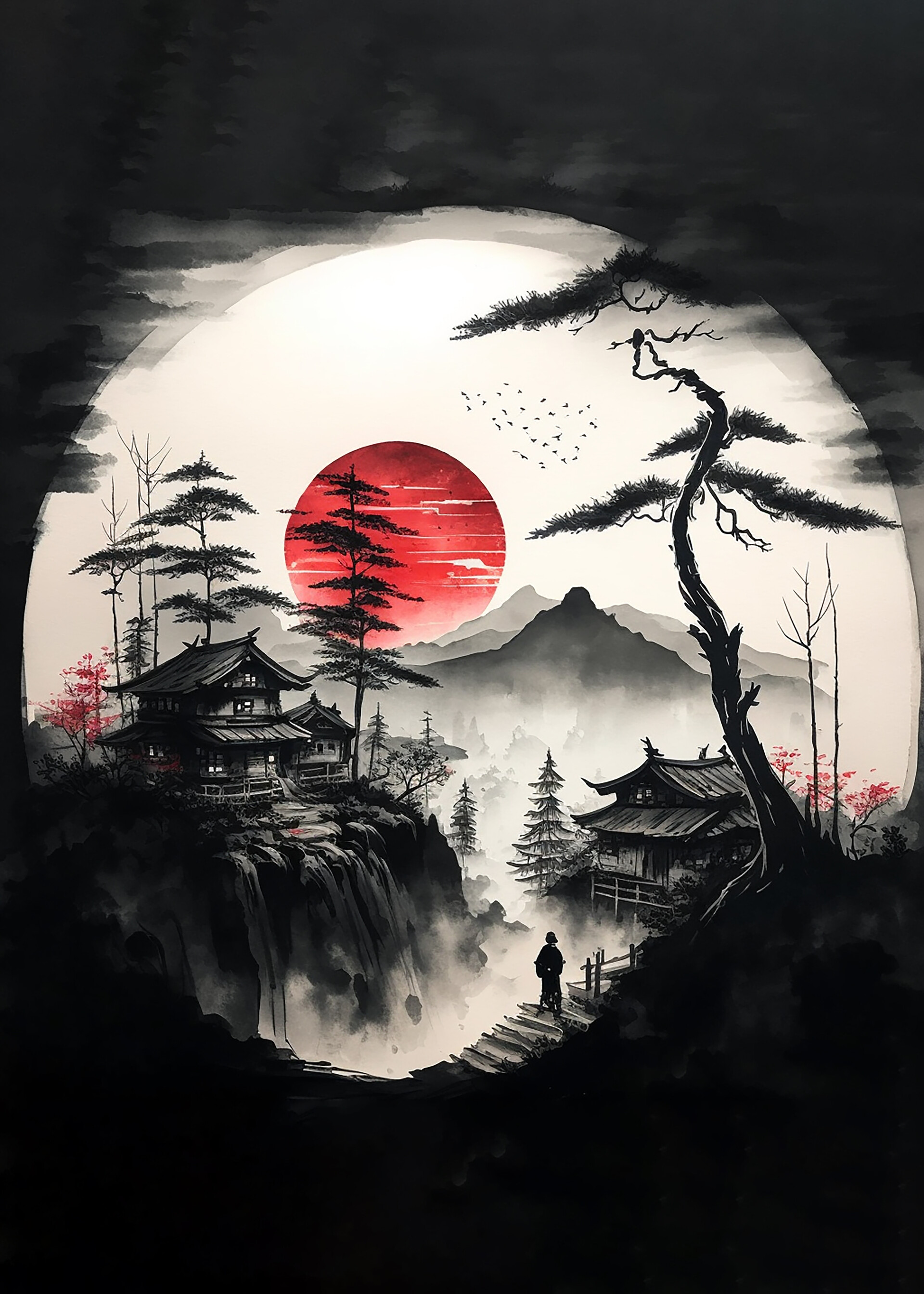 ArtStation - Japanese landscape - Ink and watercolors