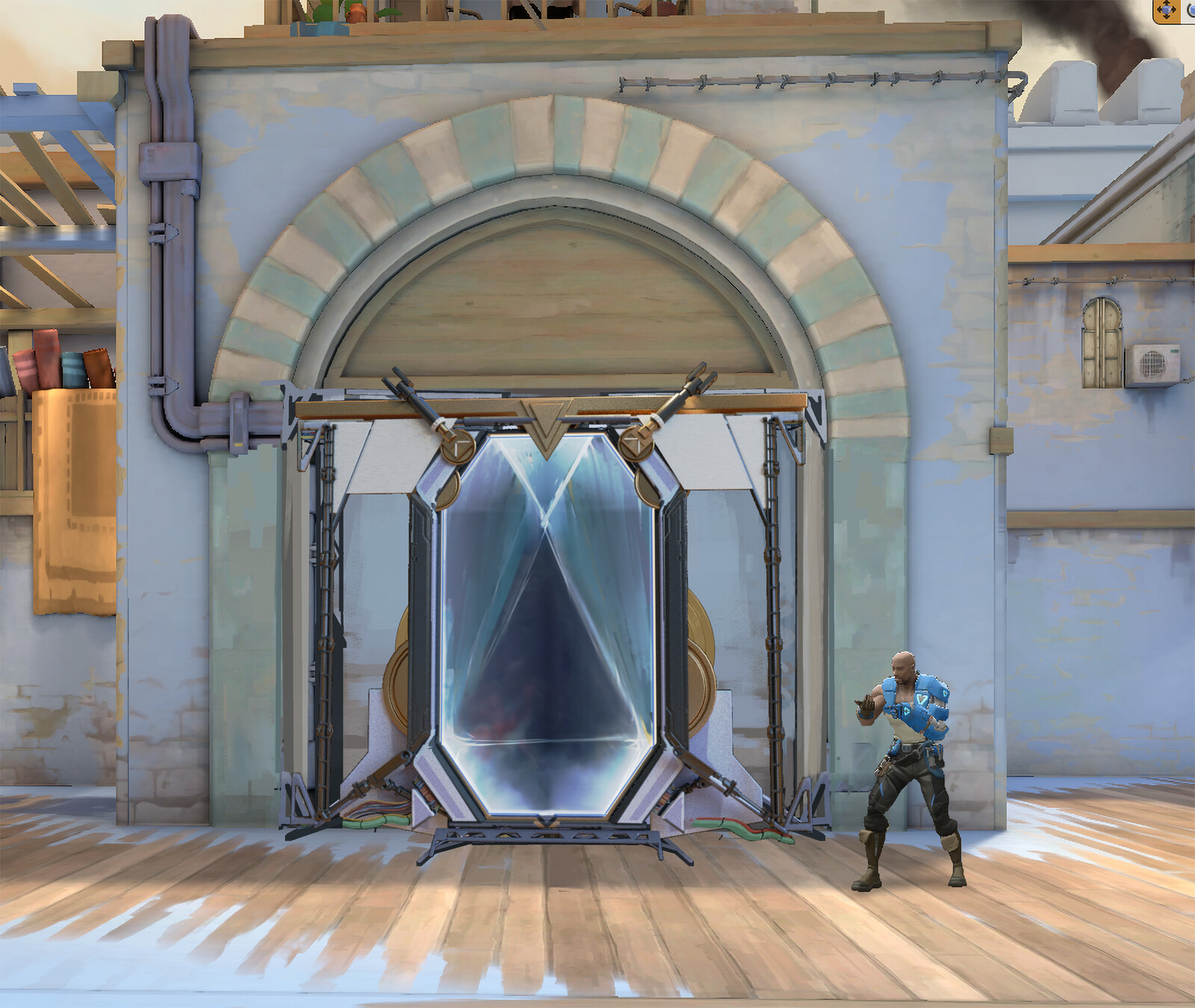Teleporter with same shape language.