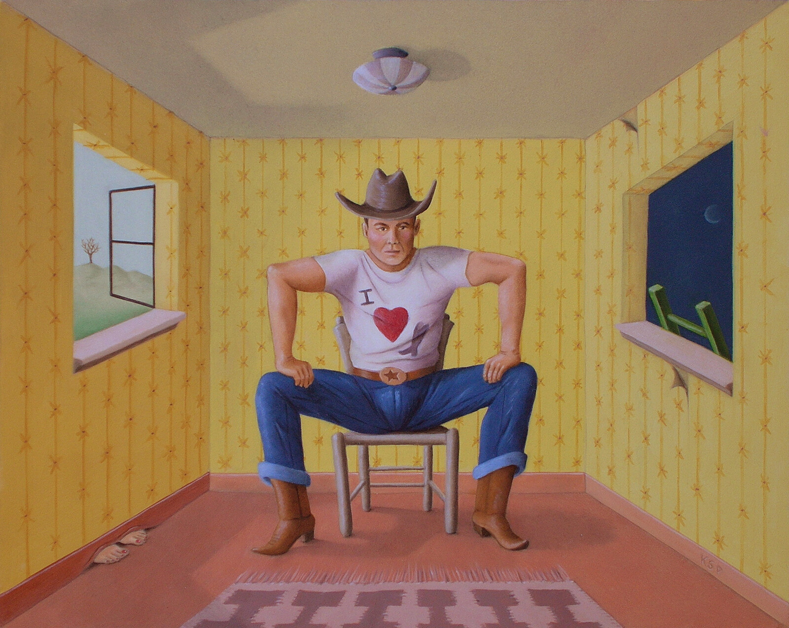 "Cowboy in a Box"
Oil on panel