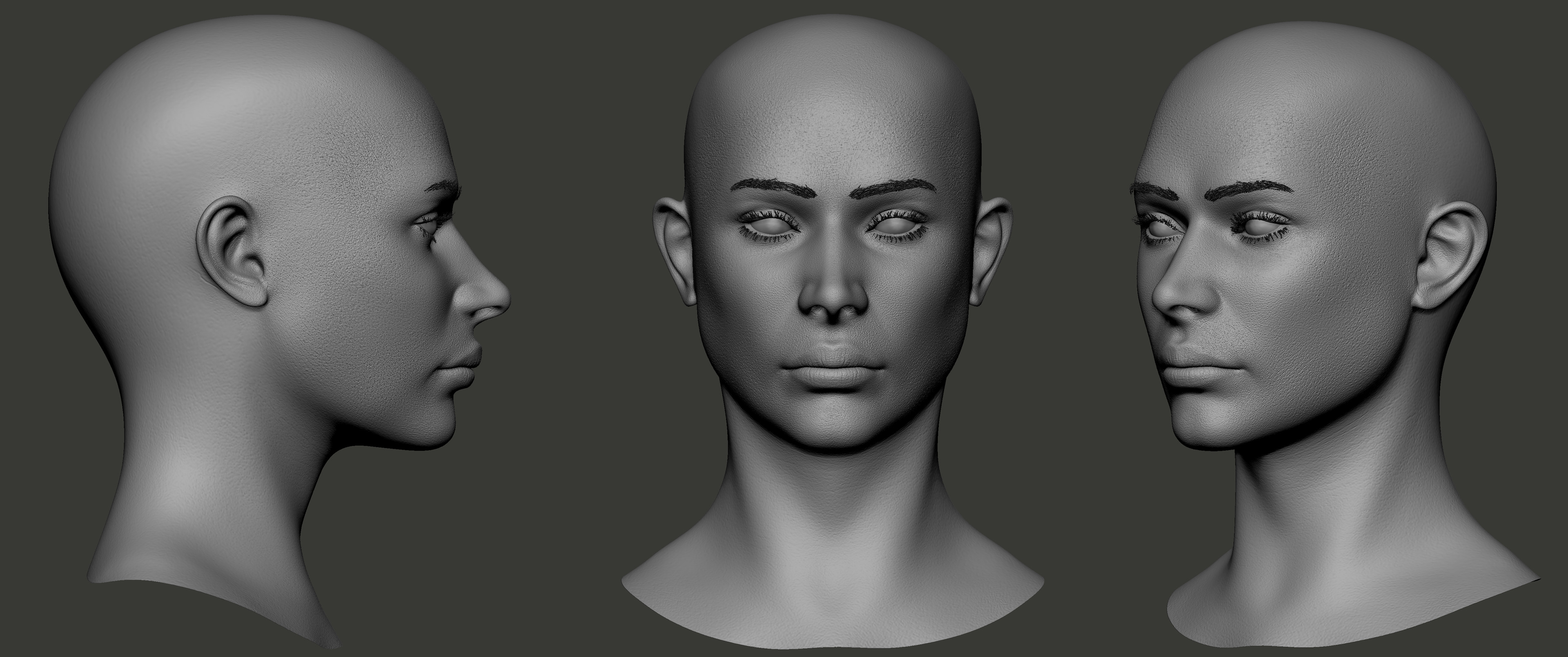 High poly model in Zbrush. Face details were projected with zWrap and Substance Painter