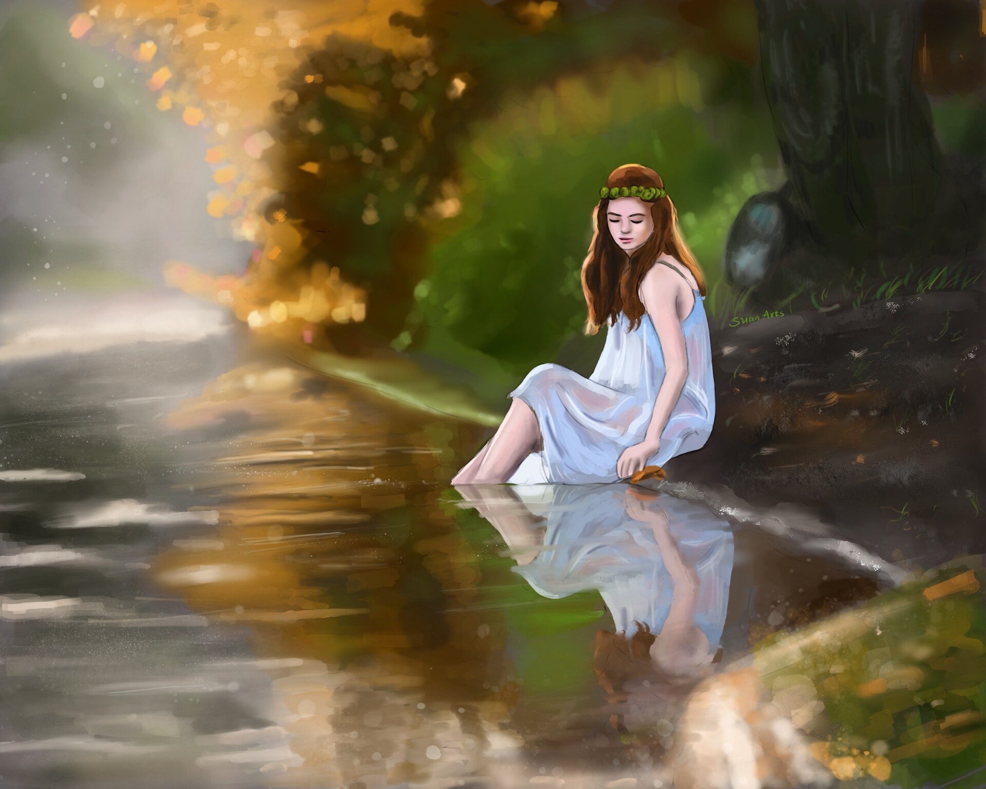 ArtStation Girl with water reflection