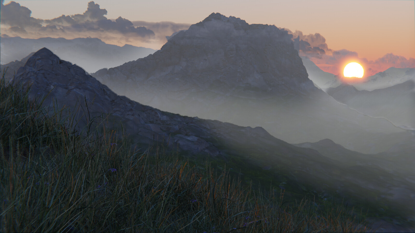 Evening sunset fantasy landscape.