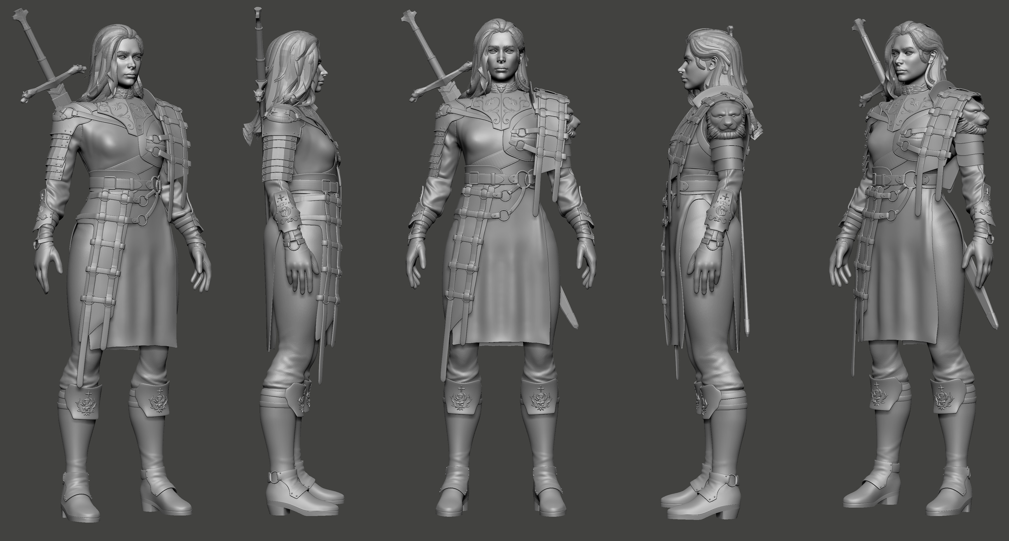 High poly model in Zbrush Armor Details and Clothes were Textured using  Substance Painter