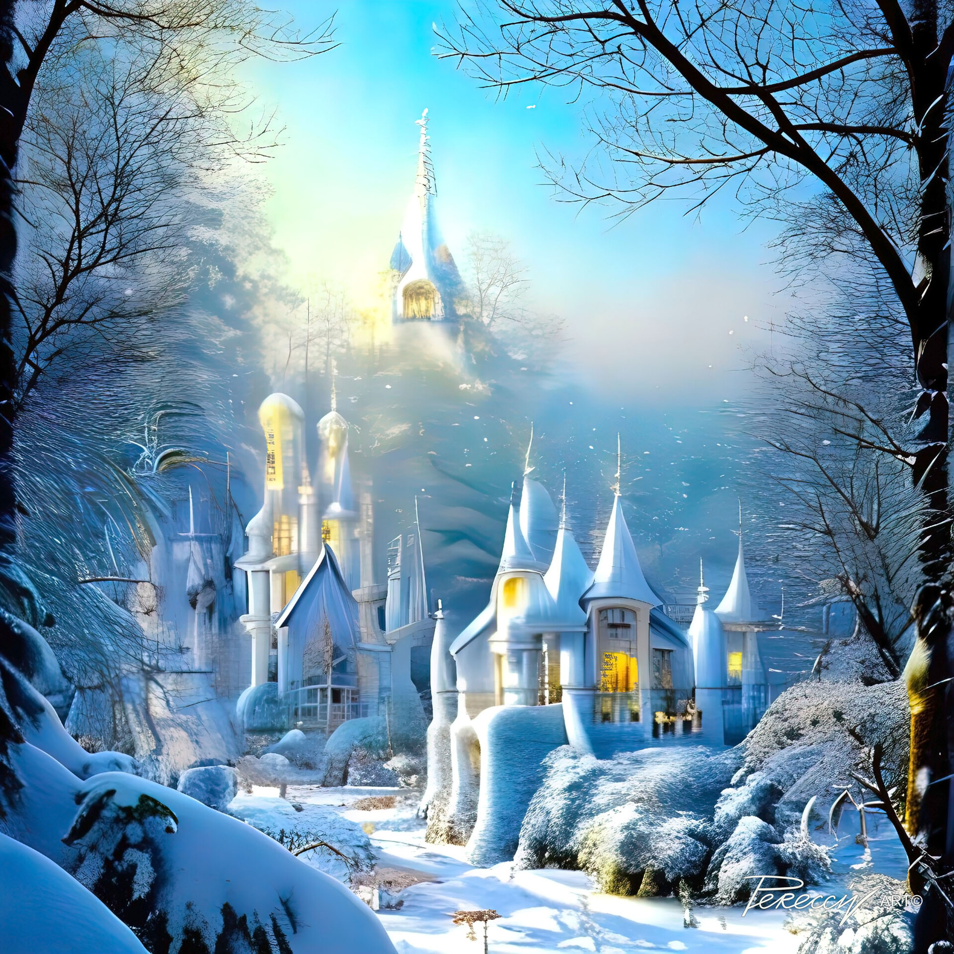 ArtStation Magic Journeys winter fairytale town in the morning