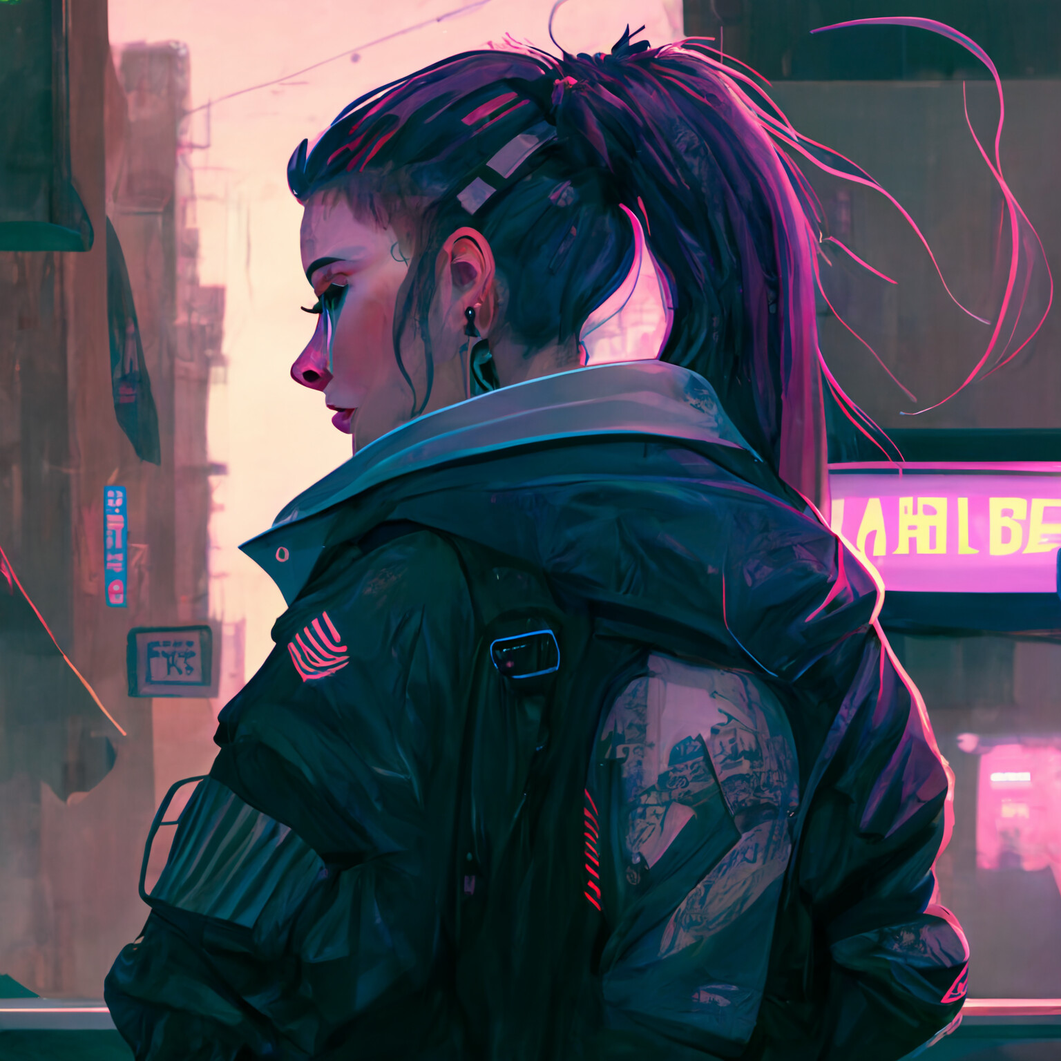 Girl with scifi sword ans tattoos: cyberpunk art [Artist: Dylan