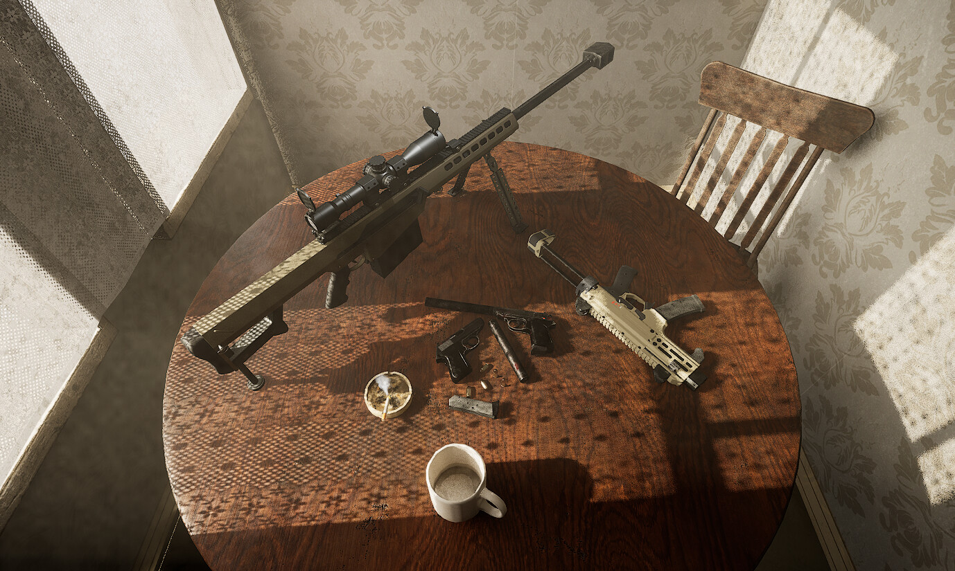Project Flutterbeam weapons - B50 Sniper (Myself), PPK Pistol (Ronald Dice), and Phoenix SMG (Dylan Avellaneda) - Render by Ronald Dice