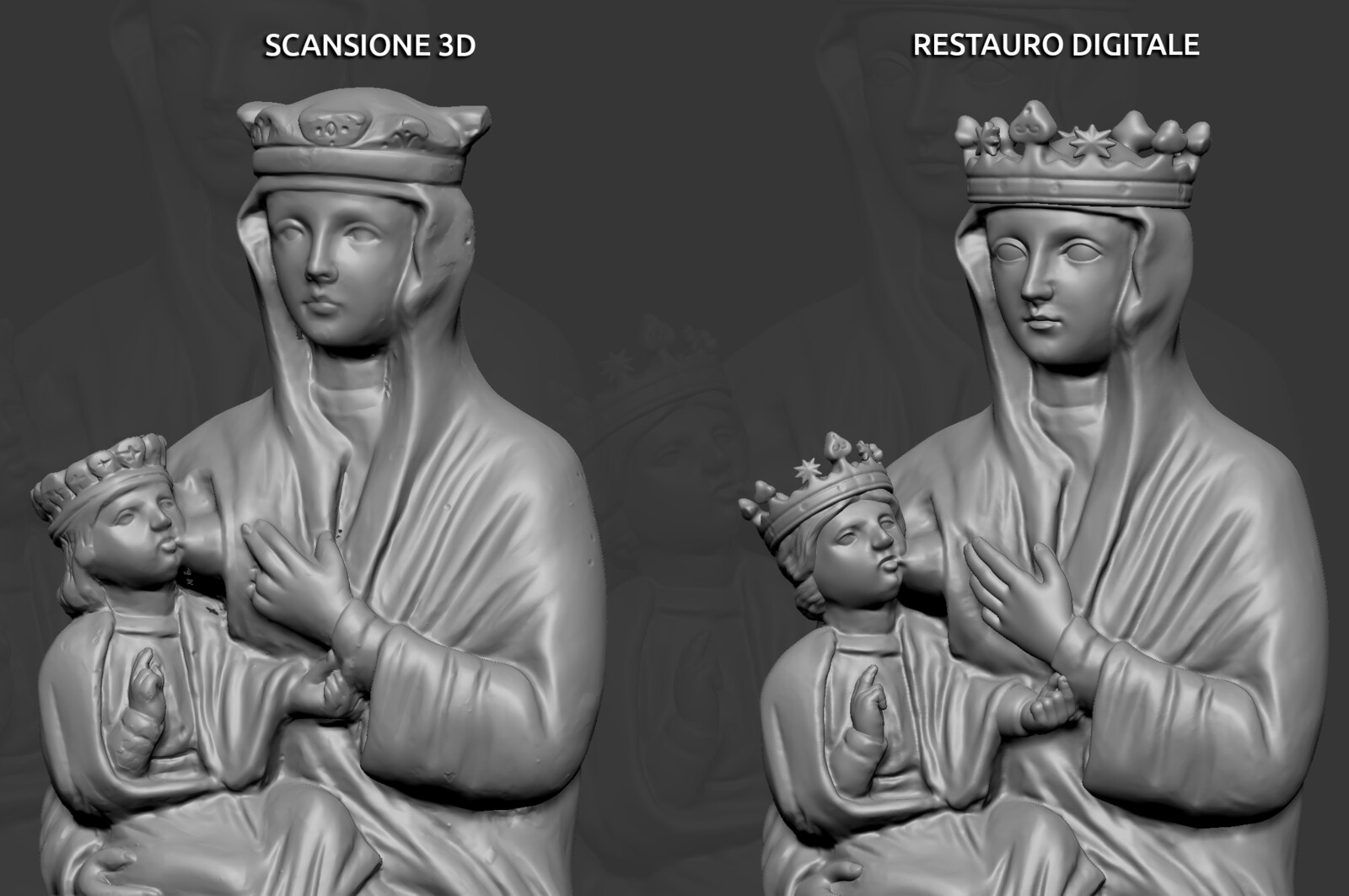Statua Scansionata e Modello 3D Restaurato.
Statue Scanned and 3D Model Restored.
