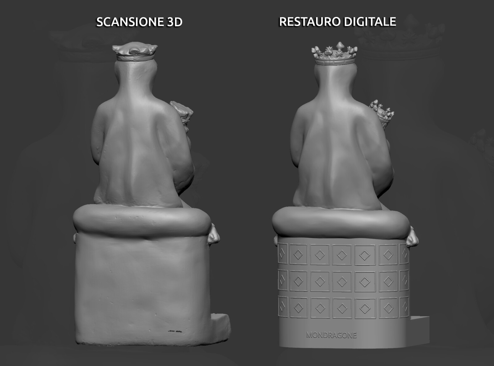 Retro Statua Scansionata e Modello 3D Restaurato.
Back of Statue Scanned and 3D Model Restored.